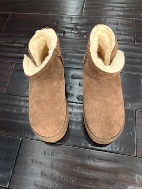 BearPaw Chestnut Suede Shearling-Lined Ankle Boots